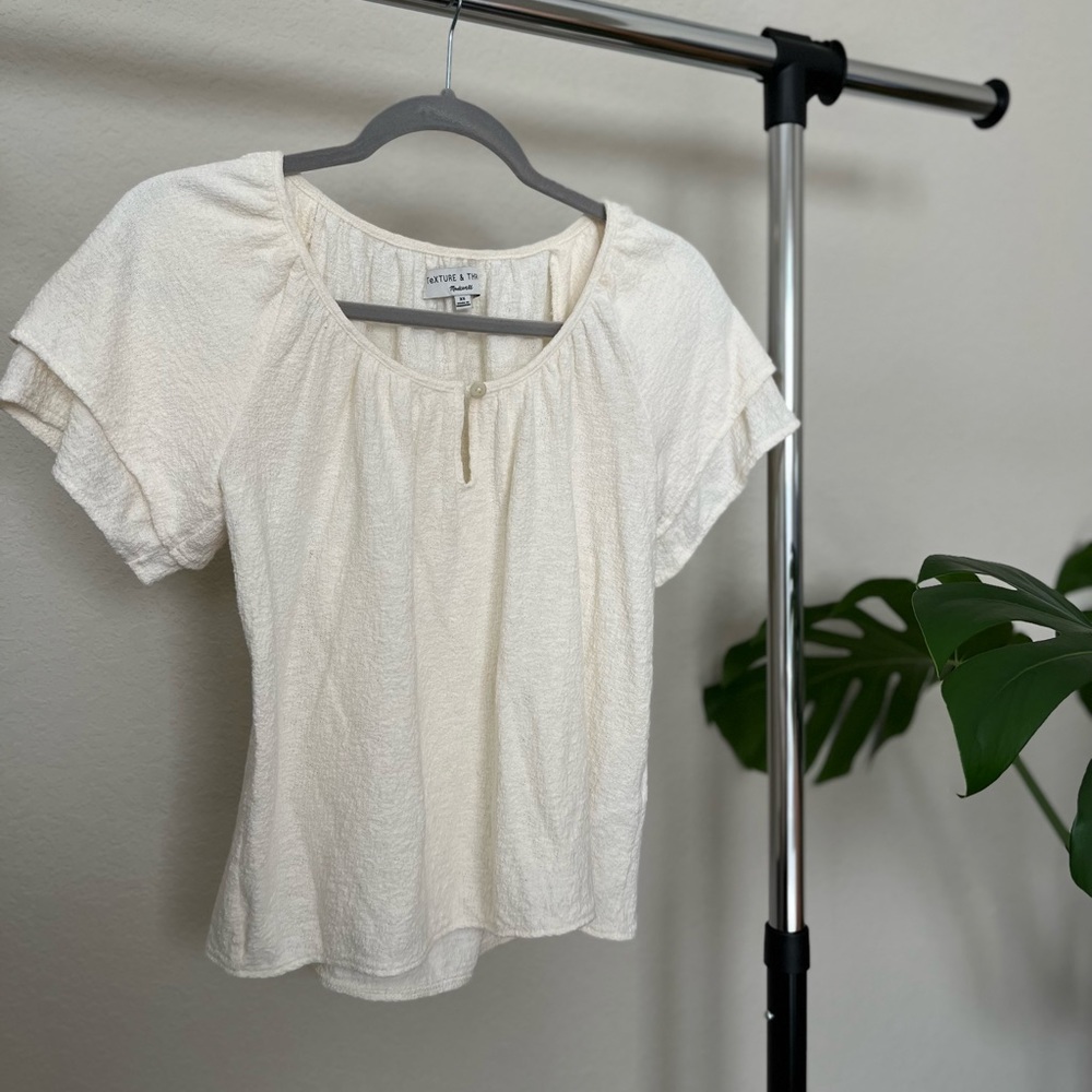 Madewell Texture & Thread Tiered Sleeve Top - Cream